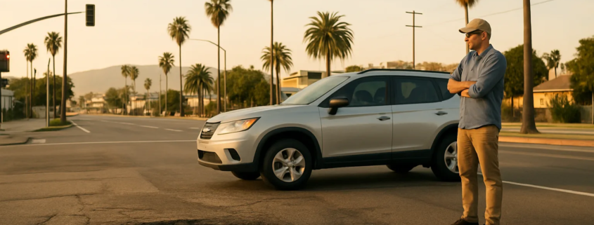 Road defect car accident claim scene on a San Diego roadway