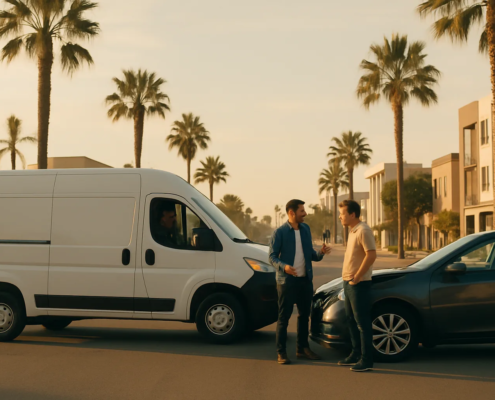 Delivery driver accident claim in San Diego involving two vehicles on a city street