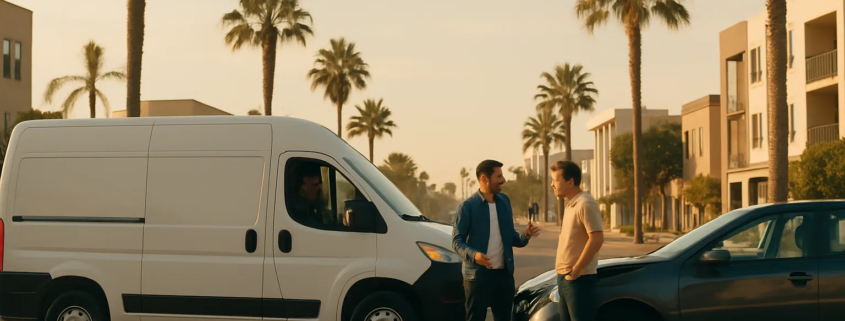 Delivery driver accident claim in San Diego involving two vehicles on a city street