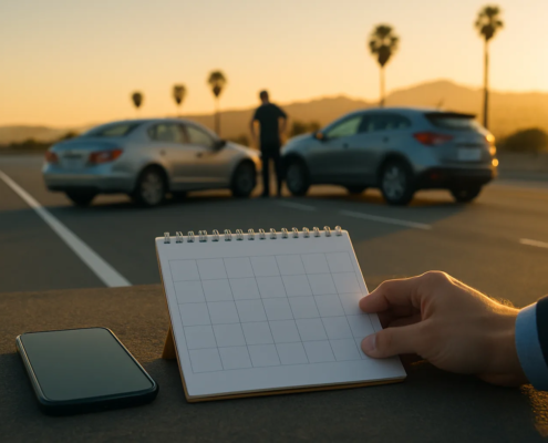 San Diego car accident claim deadline represented by vehicles and a blank calendar near a coastal roadway