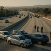 San Diego multi-car accident liability scene on a California freeway
