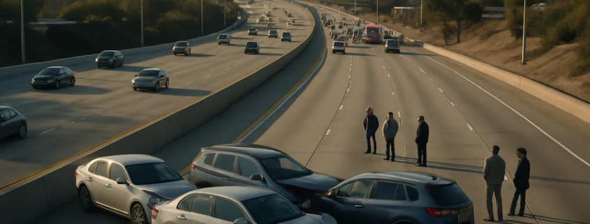 San Diego multi-car accident liability scene on a California freeway