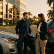 Lost wages car accident claim in San Diego discussed beside vehicles and a workplace setting