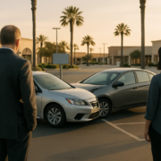 San Diego parking lot accident claim scene with vehicles, markings, and surrounding property