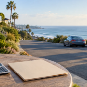 A San Diego roadway and blank folder representing medical liens and a car accident settlement